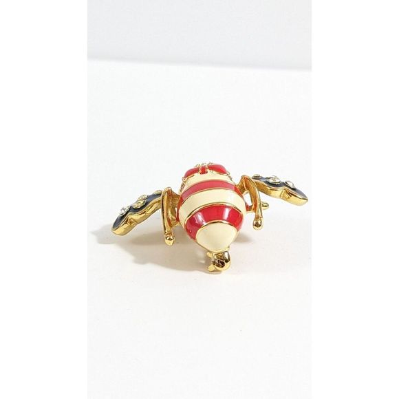 Joan Rivers Patriotic God Bless America Bee Pin Brooch Red White Blue USA Bow - Picture 5 of 11